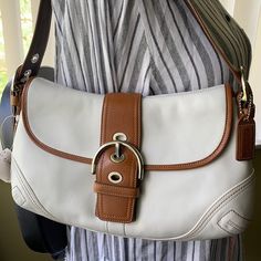 Nwt Beautiful White Bag, 13x7x3dimension 9” Drop. Handbags White, Grey Shoulder Bag, Black Leather Tote Bag, Leather Fanny Pack, Cute Handbags, Brown Leather Shoulder Bag, Brown Shoulder Bag, Brown Leather Bag, Coach Shoulder Bag