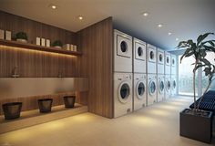 a washer and dryer in a large room