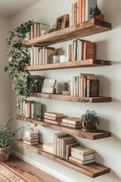 Diy Counter Shelves, Shelf For Living Room Wall, Shelf Spacing Guide Living Room, Living Room Shelves Floating, White And Wood Shelves, How To Make Your Own Floating Shelves, Clever Shelving Ideas, Floating Shelves Floor To Ceiling, Office Floating Shelves Behind Desk