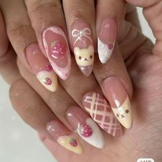 cute strawberry bear nails <3  @clawsbyizui on insta Bears Nails, Cute Simple Nails, Cute Nail, Soft Nails, Cute Nail Art