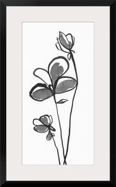 a black and white drawing of three flowers