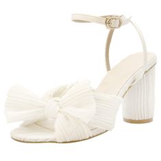 PRICES MAY VARY. Elegant Design： High heels are your fashion staple. With a stylish pleated bow knot， our women's heels are elegant and classic. You'll want to wear them every time a glamorous event rolls around. Easy To Put On & Off： Open toe, chunky heeled, and adjustable ankle buckle strap, make it easy to put on and take off in summer, allowing to switch back and forth between styles. Make your summer more colorful. Comfortable Feellings： our women's bow knot heeled sandals are not only soph Insole Design, White Sandals Heels, Bow Heels, Platform Heels Chunky, Bow Knot, Chunky Heels Sandals, White Heels, Comfortable Heels