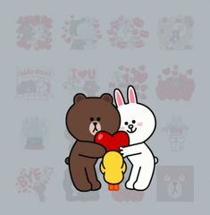 two teddy bears hugging each other on a gray background