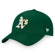 a's baseball cap in green and white with the word a's on it