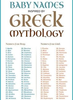 the baby names inspired by greek mythology are shown in this printable poster for babies