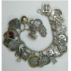 1970's Sterling Silver American Business Women's Association Abwa Charm Bracelet 29 Different Sterling Silver Charms. All Marked. Tennessee, Train Engine, Liberty Bell, Inner Circle, Enamel Acorn Charter Member, Accent Accomplishment, West Virginia, Cleveland, Chairman, Denver, 78 Scope Unlimited, Woman Of The Year, President Gavel, Teapot S, New Orleans, Abwa Crest, Chairman, Delegate, Salt Lake, Chairman X 5, Ohio, Atlanta, Flame Lighter, Candle & Flower, A Cathedral? Length: 7" 75.0 Grams Vintage Formal Charm Bracelet, Collectible Vintage Bracelets, Vintage Collectible Bracelets, Collectible Vintage Charm Bracelet, Retro Metal Charm Bracelet, Vintage Silver Charm Bracelet For Formal Occasions, Vintage Collectible Charm Bracelet, Vintage Jewelry With Jubilee Bracelet For Collectors, Retro Silver Collectible Jewelry