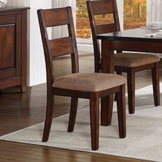 a dining room table and chairs in front of a window