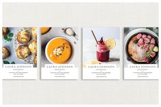 three cookbooks with different food items on them and the title in front is an image of