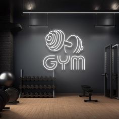 With this "Gym Dumbbell" neon sign, you can increase the ante in your workout area and represent strength, discipline, and steadfast commitment. This dynamic painting, which is meant for those who are dedicated to their fitness journey, is a fantastic representation of the sweat, tenacity, and passion that go into each rep and set.    This neon sign adds more than just aesthetic value to any home gym, fitness studio, or training area thanks to its bright light. It acts as a continual reminder of Small Gym Design Interior, Gym Lighting Ideas, Neon Fitness, Gym Neon Sign, Gym Decorating Ideas, Neon Gym, Gym Signs, Gym Branding, Gym Dumbbell