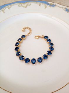 Navy Blue Bracelet, Dark Blue Accessories, Dark Blue Bracelet, Dark Blue Jewelry, Blue Crystal Bracelet, Something Blue Bridal, Crystal Teardrop Earrings, Bracelet Tennis, Swarovski Crystal Bracelet