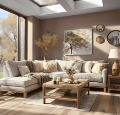 the living room is clean and ready for us to use it's natural wood flooring