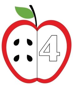 an apple with the number four in front of it