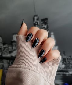 Classy Black Nails, Black Marble Nails, Long Black Nails, Paznokcie Hello Kitty, Black Almond Nails, Black Gel Nails, Matte Black Nails, Black Acrylic Nails, October Nails