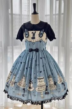 Blue Cake Bunny Print Bowknot Stitching Lace Sweet Lolita Jsk Dress – LolitaInside Cake Bunny, Jsk Dress, Kawaii Fairy, Cake Dress, Punk Dress, Blue Cakes, Dress Cake, Bunny Print, Sweet Lolita