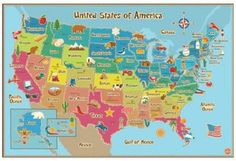 the united states of america map with all its major cities and national flags on it