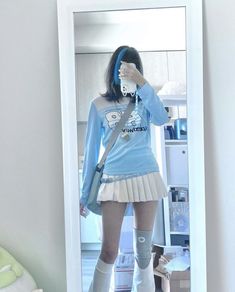 Japanese Pastel Fashion, Y2k Futurism Outfit, Tenshi Kawaii Outfit, Fruitiger Aero Outfit, Frutiger Aero Fashion, Y2k Blue Outfit, Frutiger Aero Outfits