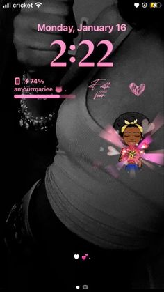 an image of a pregnant woman with the date 22 22 on her stomach and heart stickers