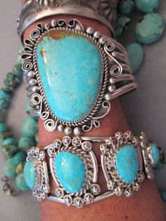 "5 stone beautyThis is a spectacular RARE deep bright blue genuine Tyrone turquoise and sterling cuff bracelet, Navajo handcrafted. Tyrone refers to the turquoise mined from a number of claims including the Tyrone copper mine near Silver City, New Mexico. Some of the claims were worked by Indians beginning hundreds of years ago. All together, an enormous amount of high quality hard green to blue turquoise has been produced by these mines over the last 100 years. No longer mined, the Tyrone turqu Silver City New Mexico, Turquoise Stone Jewelry, Statement Cuff Bracelet, Morenci Turquoise, Silver City, Turquoise Jewelry Native American, American Indian Jewelry, Energy Cleanse, Native American Turquoise