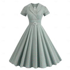 Hemline / Train:Midi; Season:Spring  Summer; Sleeve Length:Short Sleeve; Look After Me:Washable,Wet and Dry,Machine wash; Gender:Women's; What's in the box:Dress; Types:Flare Dress,Swing Dress,Dress; Holiday:Masquerade; Style:Retro Vintage,A-line,Rockabilly,1950s; Occasion:Date,Masquerade; Material:Cotton; Age Group:Adults'; Characters:Audrey Hepburn; Pattern:Plaid Checkered; Listing Date:02/23/2024 Dress Types, 1950s Rockabilly, Box Dress, Date Dress, Womens Cosplay, Audrey Dress, Vintage 1950s Dresses, Date Dresses, Rockabilly Dress