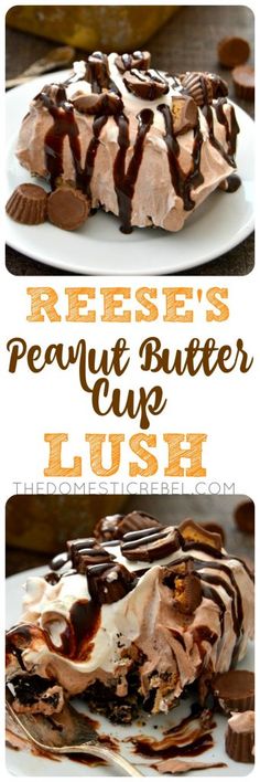 reese's peanut butter custard lush dessert on a white plate