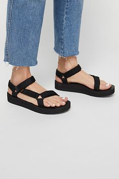 Designed for ultimate comfort, this much-loved sandal by Teva features simple fabric straps.* Hook-and-loop closures* Rubber sole Teva Midform Sandals Outfit, Teva Sandals Outfit Summer, Teva Midform Sandals, Black Tevas, Teva Sandals Outfit, Black Teva, Teva Sandal, Best Nursing Shoes, Sandals Outfit Summer