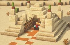 Chunk Builds Minecraft, Desert Enchanting Room Minecraft, Minecraft House Ideas Desert, Minecraft Desert Builds Blueprints, Minecraft Desert Farm Ideas, Minecraft Desert Interior Design, Sand Minecraft Builds, Desert Portal Minecraft