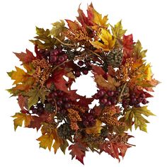 a wreath with autumn leaves and berries