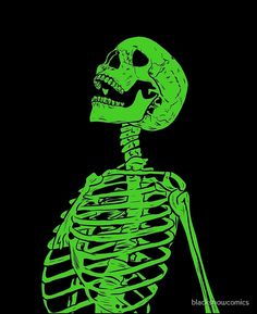 a neon green skeleton on black background