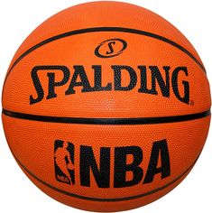 an orange and black basketball with the words spalding enba on it's side