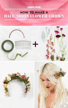 how to make a half moon flower crown with flowers and hair combs - step by step instructions