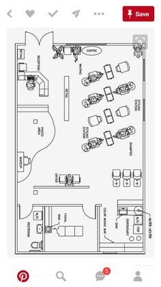 an office floor plan with several tables and chairs