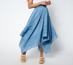 A handkerchief hem adds dimension and movement to this stunning midi skirt. Go ahead, give a twirl and let this lacy style swing and sway in the breeze. From Destination 365. Asymmetrical Skirt With Lace Trim For Summer, Spring Bottoms With Asymmetrical Hem And Gathered Skirt, Spring High-low Hem Flowy Skirt, Spring Relaxed Handkerchief Hem Skirt, Spring Skirt With Handkerchief Hem, Flowy Lace Trim Maxi Skirt For Spring, Spring Flowy Handkerchief Hem Skirt, Spring Lace Trim Flared Maxi Skirt, Spring Flared Maxi Skirt With Lace Trim