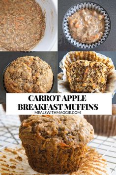 several images of carrot apple breakfast muffins