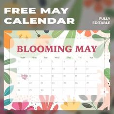 Free Blooming May Calendar - MasterBundles Collage. Free Calendars, May Designs, Free Calendar, Calendar Template