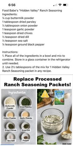 the ingredients for ranch seasoning are shown in this recipe chart, which shows how to make ranch seasoning