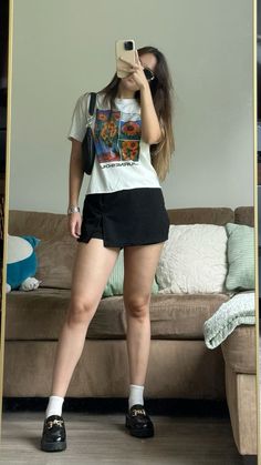 Ootd, outfit, basic, tshirt, skirt Basic Skirt Outfit, Tshirt Skirt Outfit, Skirt With Tshirt, Outfit Basic, Cute Date Outfits, Casual Work Outfits Women, Alt Outfits, Korean Casual Outfits, Diy Clothes Life Hacks