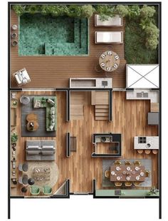 an overhead view of a floor plan with furniture