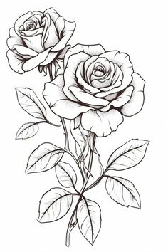 Rose Coloring, Rose Coloring Pages, Adult Coloring Books Printables, Adult Colouring Printables, Tattoo Outline Drawing, Adult Coloring Designs, Tattoo Stencil Outline