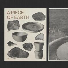 an old book with pictures of bowls and rocks