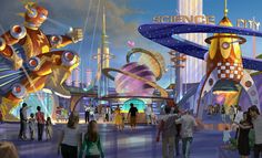 an artist's rendering of the entrance to science city at disney california adventure park