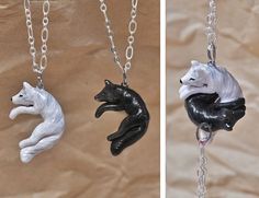 Cuddling Wolf Couples Necklaces Interlocking Love His and Hers Couples Necklaces, Wolf Stuff, Bff Jewelry, Two Necklaces, Wolf Necklace, Wolf Jewelry, Wolf Love, Girls Halloween, Magical Jewelry