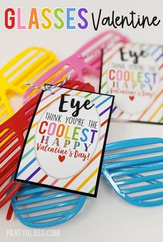 colorful glasses with the words eye think you're the coolest happy valentine's day on them