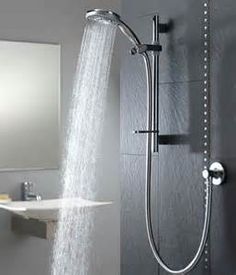 a shower head with water flowing from it