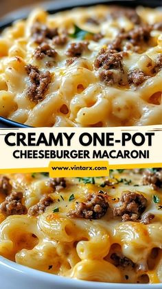 this creamy one - pot cheeseburger macaroni casserole is loaded with ground meat and cheese