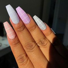 Pastel Nails Designs, Plaid Nails, Grunge Nails, Fall Acrylic Nails, Coffin Shape Nails