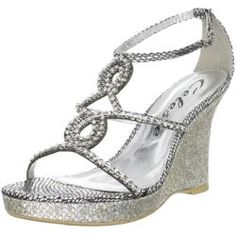 - These jewel-studded platform wedges by Celeste feature reptile-Overstock textured silver synthetic leather uppers detailed with crystal-embellished straps and a buckled ankle strap. The dazzling 3.5-inch heel on top of a platform adds height to these sandals. http://www.overstock.com/Clothing-Shoes/Celeste-Womens-Marisa-03-Silver-Jeweled-Wedge-Sandals/6740318/product.html?CID=214117 $56.09 Silver Wedge Sandals, Beach Wedges, Wedding Wedges, Silver Wedges, Shoes Store, Bridesmaid Shoes, Silver Jewels, 5 Inch Heels