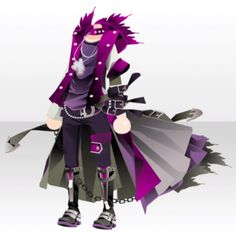 an anime character is dressed in purple and black