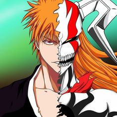 an anime character with red hair and white teeth, wearing a skeleton mask on his head