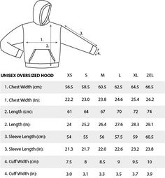 the hoodie sizes chart for girls and boys, with measurements to be shown below