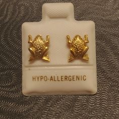 Vintage Goldtone Stud Frog Earrings. Never Worn, Comes With The Original Earring Holding Sleeve. In Good Condition. ***Running A 2 For $10 Sale On Select Items In My Closet. This Item Is Part Of That Sale.*** Frog Earrings, Gold Tones, The Original, Women Jewelry, Running, The Originals, 10 Things, Gold, Closet